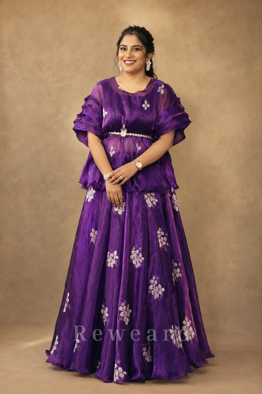 Floral Organza Peplum Lehenga Set