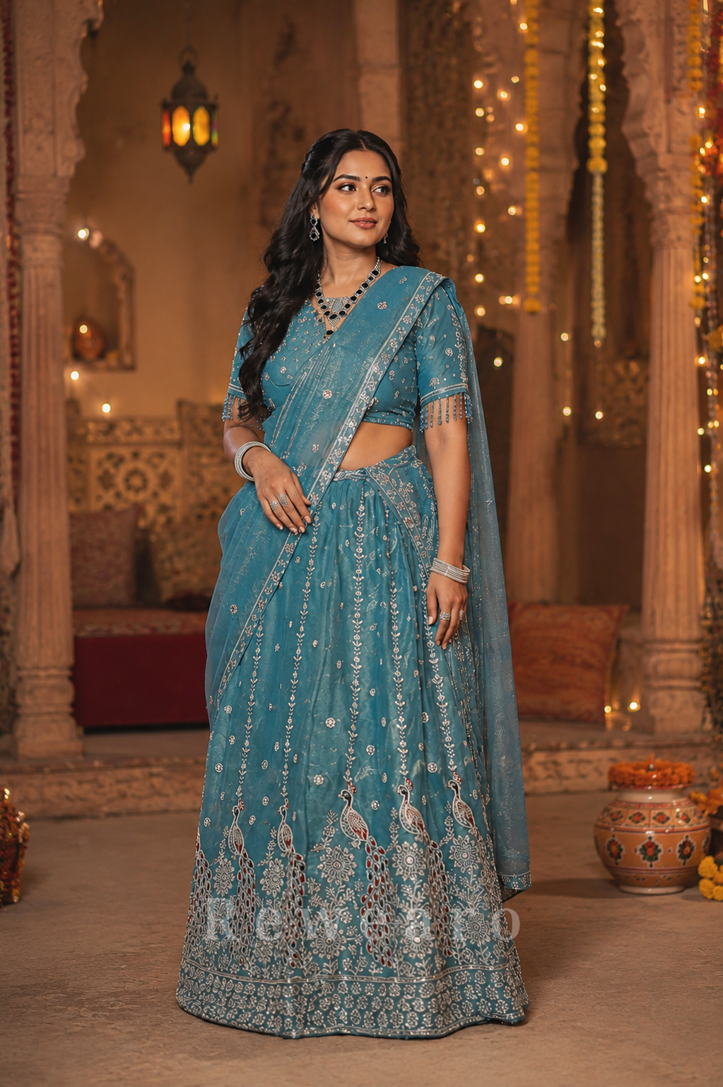 Mayurangini Rajatvarna Lehenga Set with Regal Peacock Heritage Embroidery