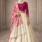 Fuchsia Pink Blouse with Ivory Lehenga and Floral Banarasi Style Dupatta