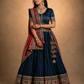 Navy Blue Pleated Lehenga Set with Crimson Embroidered Dupatta