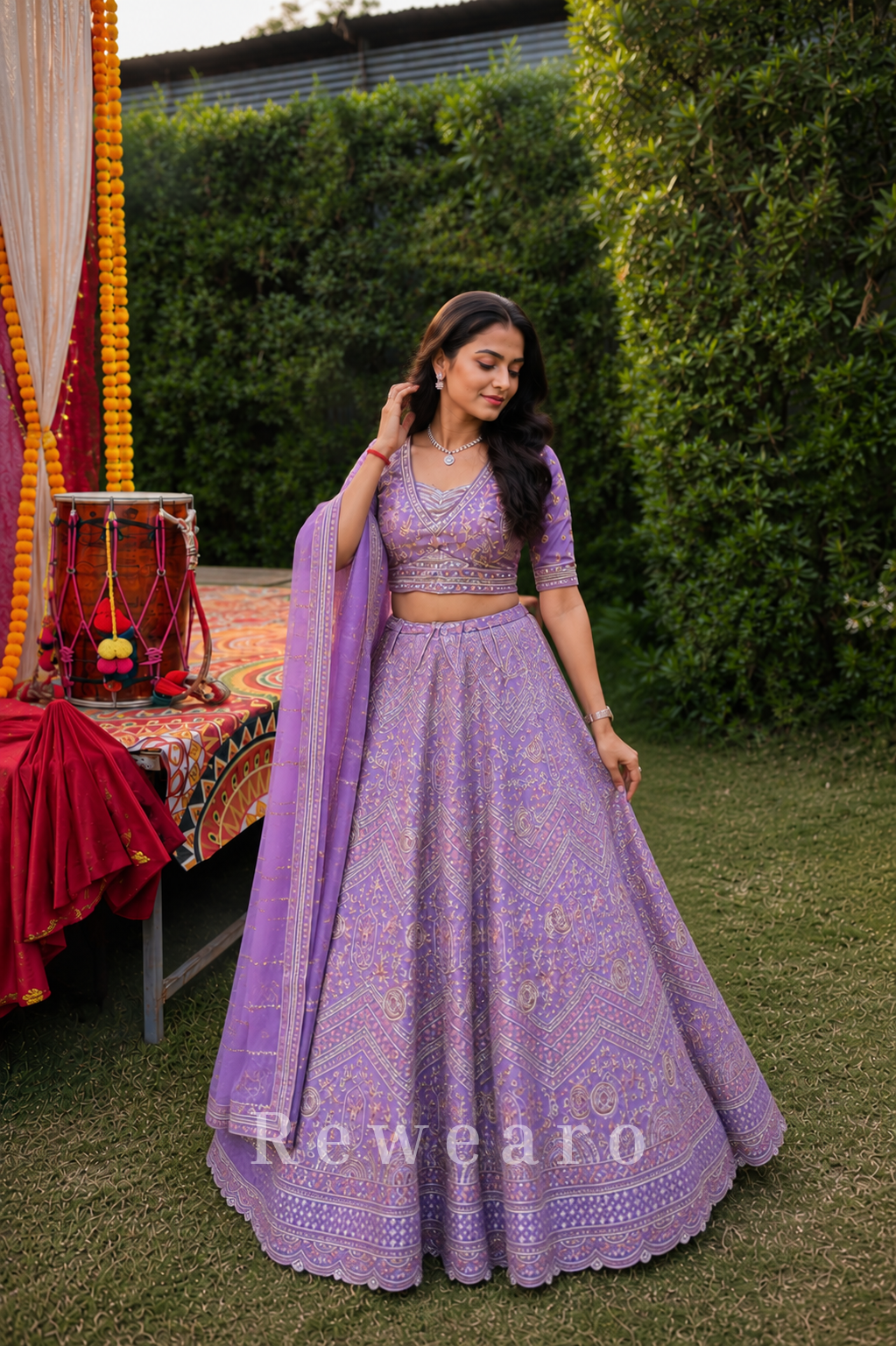 Amethyst Rajsi Zari Lehenga Set with Regal Geometric Heritage Embroidery