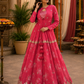 Radiant Rose Pink Floral Embroidered Anarkali Gown with Delicate Gota Lace Accents