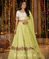 Pistachio Green Lehenga with Ivory Embroidered Choli & Sheer Dupatta