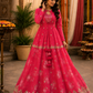Radiant Rose Pink Floral Embroidered Anarkali Gown with Delicate Gota Lace Accents