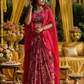 Crimson Floral Printed Draped Dhoti Set with Embellished Dupatta
