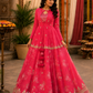 Radiant Rose Pink Floral Embroidered Anarkali Gown with Delicate Gota Lace Accents