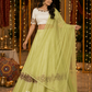 Pistachio Green Lehenga with Ivory Embroidered Choli & Sheer Dupatta
