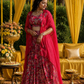 Crimson Floral Printed Draped Dhoti Set with Embellished Dupatta