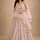 Pastel Mosaic Printed Lehenga Set with Layered Ruffle Dupatta and Contemporary Embroidered Blouse