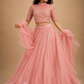 Blush Pink Organza Lehenga Set with Intricately Embroidered High-Neck Blouse and Ruffle Dupatta
