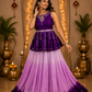 Royal Purple Peplum Choli with Lilac Ombre Flared Skirt & Mirror-Embellished Detailing