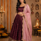 Wine Velvet Lehenga with Star Motifs, Geometric Border & Embroidered Blush Dupatta