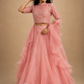 Blush Pink Organza Lehenga Set with Intricately Embroidered High-Neck Blouse and Ruffle Dupatta