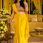 Sunshine Draped Pre-stiched Saree with Multicolor Floral Mirror Blouse