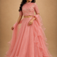 Blush Pink Organza Lehenga Set with Intricately Embroidered High-Neck Blouse and Ruffle Dupatta