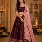 Wine Velvet Lehenga with Star Motifs, Geometric Border & Embroidered Blush Dupatta