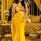 Sunshine Draped Pre-stiched Saree with Multicolor Floral Mirror Blouse