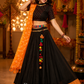 Midnight Black Navratri Lehenga Set with Bandhani Dupatta and Mirror Embellished Blouse