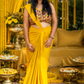 Sunshine Draped Pre-stiched Saree with Multicolor Floral Mirror Blouse