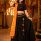 Midnight Black Navratri Lehenga Set with Bandhani Dupatta and Mirror Embellished Blouse