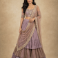 Dusty Mauve Layered Lehenga with Embroidered Blouse & Pearl-Trimmed Sheer Dupatta