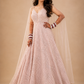 Blush Pink Sequined Evening Gown with Sheer Cape Sleeves