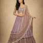 Dusty Mauve Layered Lehenga with Embroidered Blouse & Pearl-Trimmed Sheer Dupatta