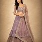 Dusty Mauve Layered Lehenga with Embroidered Blouse & Pearl-Trimmed Sheer Dupatta
