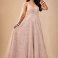 Blush Pink Sequined Evening Gown with Sheer Cape Sleeves