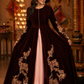 Royal Velvet Embroidered Front-Open Anarkali Gown with Blush Inner Layer and Zari Detailing