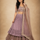 Dusty Mauve Layered Lehenga with Embroidered Blouse & Pearl-Trimmed Sheer Dupatta