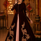 Royal Velvet Embroidered Front-Open Anarkali Gown with Blush Inner Layer and Zari Detailing