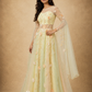 Pastel Floral Embroidered Tulle Anarkali Gown with Sheer Sleeves & Draped Cape