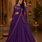 Violet Draped Georgette Lehenga with Mirror Embellished Blouse