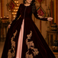 Royal Velvet Embroidered Front-Open Anarkali Gown with Blush Inner Layer and Zari Detailing