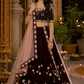 Deep Wine Velvet Floral Embroidered Lehenga Set with Rose Border Net Dupatta