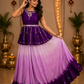 Royal Purple Peplum Choli with Lilac Ombre Flared Skirt & Mirror-Embellished Detailing
