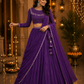 Violet Draped Georgette Lehenga with Mirror Embellished Blouse