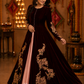Royal Velvet Embroidered Front-Open Anarkali Gown with Blush Inner Layer and Zari Detailing