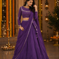 Violet Draped Georgette Lehenga with Mirror Embellished Blouse