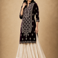 Wine Velvet Embroidered Long Kurti with Ivory Textured Palazzo Set