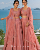 Dusty Rose Bridesmaid Lehenga Duo with Embellished Dupattas