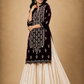 Wine Velvet Embroidered Long Kurti with Ivory Textured Palazzo Set