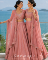 Dusty Rose Bridesmaid Lehenga Duo with Embellished Dupattas
