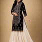 Wine Velvet Embroidered Long Kurti with Ivory Textured Palazzo Set