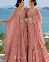 Dusty Rose Bridesmaid Lehenga Duo with Embellished Dupattas