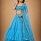 Azure Blue Tiered Lehenga with Embroidered Blouse & Sheer Dupatta