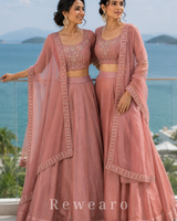 Dusty Rose Bridesmaid Lehenga Duo with Embellished Dupattas