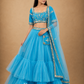Azure Blue Tiered Lehenga with Embroidered Blouse & Sheer Dupatta