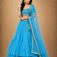 Azure Blue Tiered Lehenga with Embroidered Blouse & Sheer Dupatta